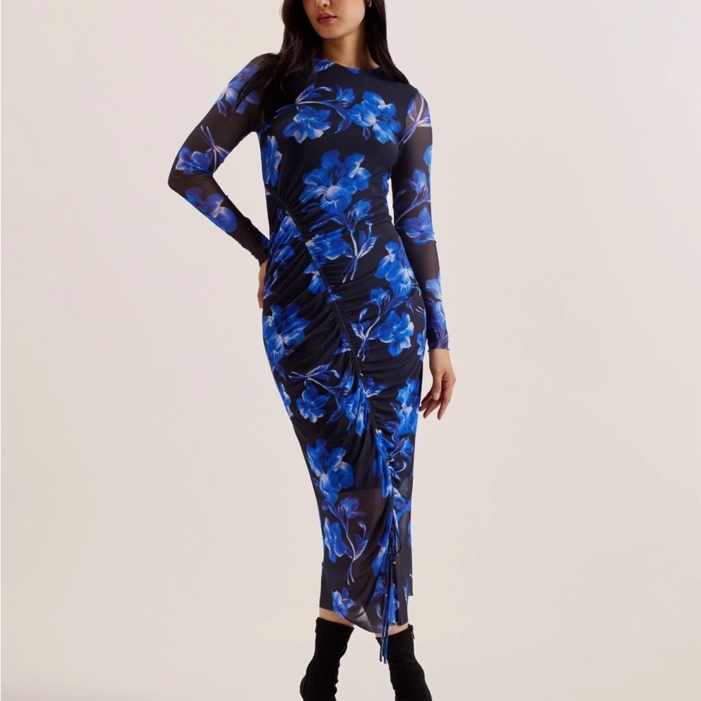 MARLIYY Floral Print Bodycon Mesh Midi Dress TED BAKER